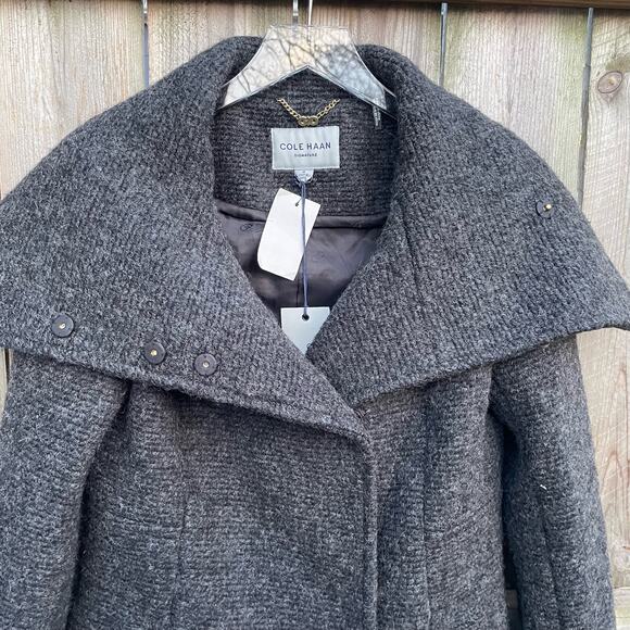 Cole Haan Signature Jacket Wool Blend Walker Peacoat Snap Collar Gray Size 4 - Picture 3 of 9